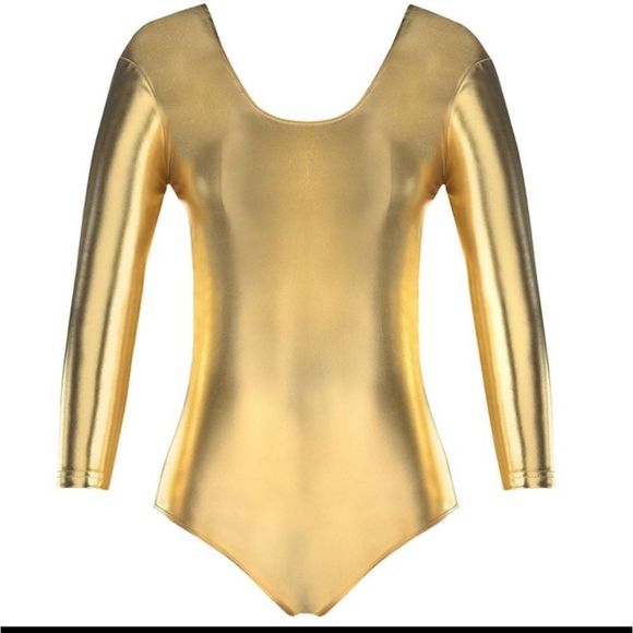 🆕 Gold 3/4 Sleeves Bodysuit Size L - Picture 2 of 3